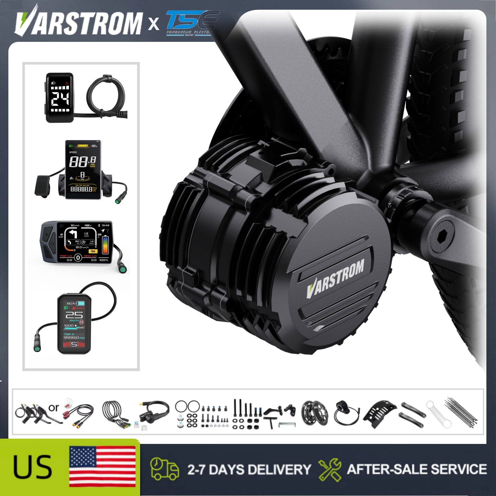 Side Hung Mid Drive Motor Kit - [ABD'de Stokta] Tongsheng TSDZ16 48V 1000W